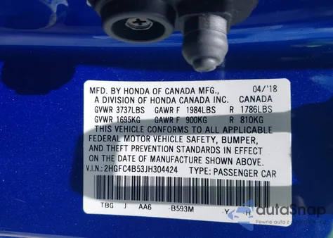 2018 Honda Civic Lx from USA, damaged, VIN 2HGFC4B53JH304424